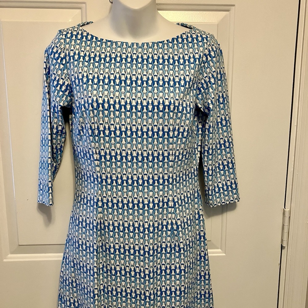 J McLaughlin Sz XS Dress Catalina Blue White Boat Neck Summer Comfort Women's
